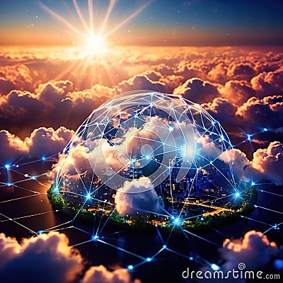 Cloud computing internet technology, automated distributed computer technology data broadband Cartoon Illustration