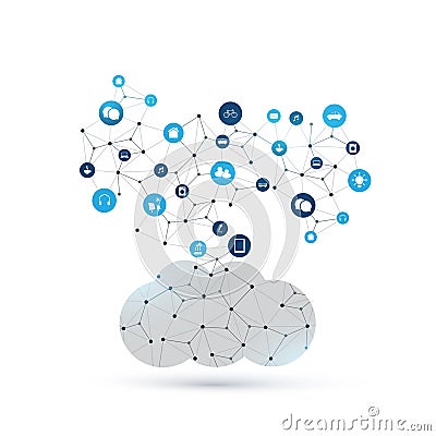 Cloud Computing, IoT, IIoT, Networking, Future Technology Concept Background, Creative Design Template with Icons Vector Illustration