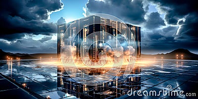 Cloudcomputing Cloud Computer Cloud-Storage Icon Image Sign Brainstorming CPU GPU Digital Art Stock Photo
