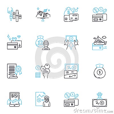 Cloud computing linear icons set. Virtualization, Scalability, Agility, Convenience, Flexibility, Efficiency Vector Illustration