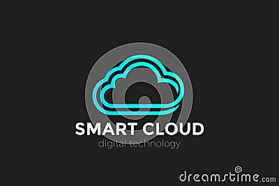 Cloud computing Logo design vector template Linear Outline style. Infinite Unlimited Hosting Storage Data Transfer connection Vector Illustration