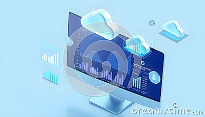 Cloud Computing and Machine Learning Integration: A Visual Representation of Data Analysis and Algorithm Training Stock Photo
