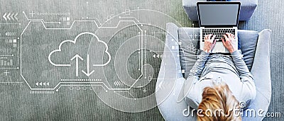 Cloud computing with man using a laptop Stock Photo