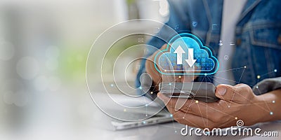 Cloud Computing on Mobile. Visualizing Data Upload and Download Processes with Digital Synchronization, Secure File Transfer, and Stock Photo