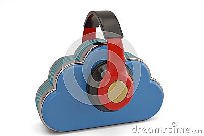 Cloud computing multimedia concept headphones and clouds on whit Cartoon Illustration