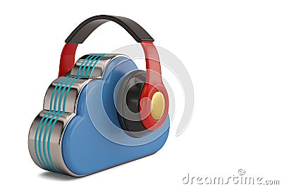 Cloud computing multimedia concept headphones and clouds on whit Cartoon Illustration