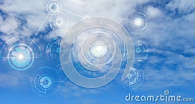 Cloud computing network concept. Data protection. Database and servers. Stock Photo