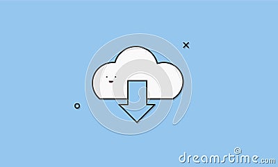 Cloud Computing Online Data Media Storage Cartoon Character Concept Vector Illustration