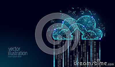 Cloud computing online storage low poly. Polygonal future modern internet business technology. Blue glowing global data Vector Illustration