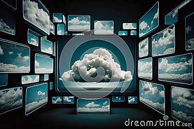 Cloud computing powering the entertainment industry with immersive content and seamless streaming Cartoon Illustration