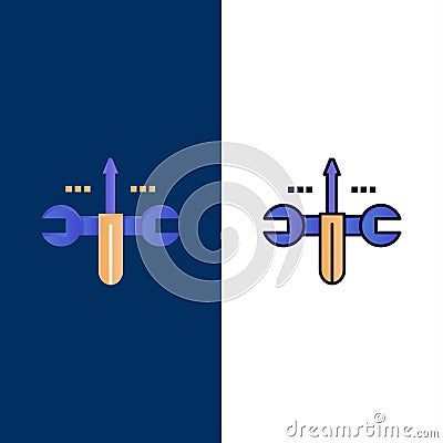 Cloud, Computing, Screwdriver, Tooling Icons. Flat and Line Filled Icon Set Vector Blue Background Vector Illustration