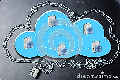 Cloud computing security database network concept with chain and padlock on dark background Stock Photo