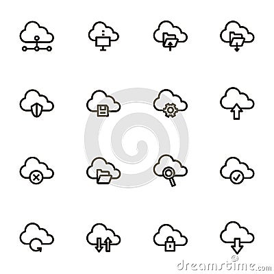 Cloud Computing Signs Black Thin Line Icon Set. Vector Vector Illustration