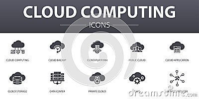 Cloud computing simple concept icons set Vector Illustration