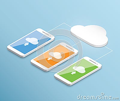 Cloud computing smartphone vector isometric Vector Illustration