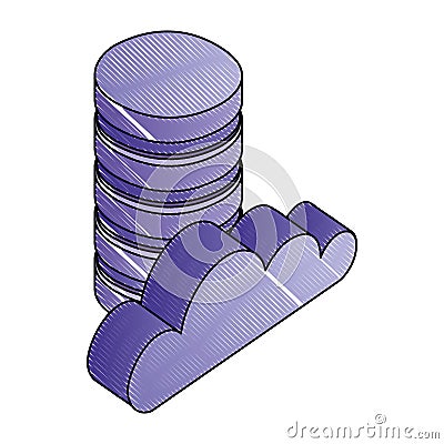 cloud computing storage database digital network Cartoon Illustration