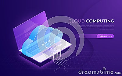 Cloud computing, storage, services, data network isometric concept Vector Illustration