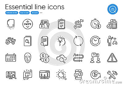 Cloud computing, Teamwork questions and Tractor line icons. For website, printing and application. Vector Vector Illustration