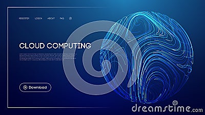 Cloud computing technology with abstract glowing sphere, futuristic blue background, digital data storage, network infrastructure Vector Illustration