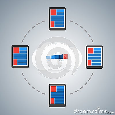 Cloud Computing Technology Design Concept - Overloaded Digital Network Connections, Near Exhausting Servers Vector Illustration