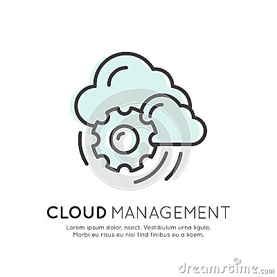 Cloud Computing Technology, Hosting, Cloud Management, Data Security Vector Illustration