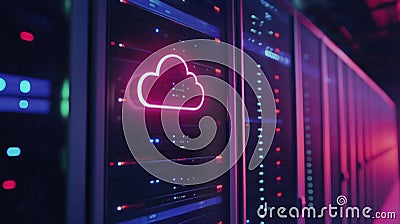 Cloud computing technology, illuminated servers, data center environment Stock Photo
