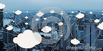 Cloud computing technology and online data storage for global data sharing. Stock Photo