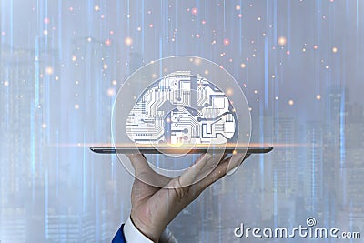 Cloud computing technology and online data storage for shrewd business network concept . Computer connects to internet server Stock Photo