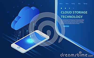 Cloud computing technology users network configuration isometric advertisement poster with tablet. Vector Illustration