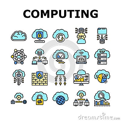 cloud computing virtualization icons set vector Vector Illustration