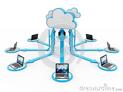 Cloud computing concept, Cloud Network. 3d rendering Stock Photo