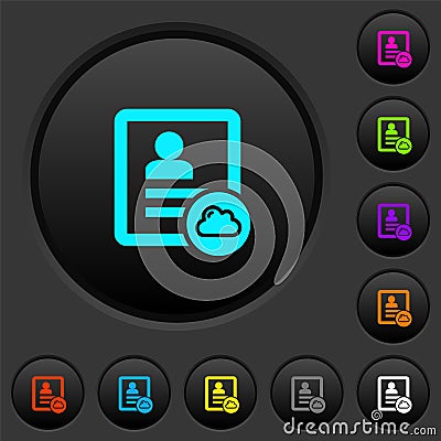 Cloud contact dark push buttons with color icons Vector Illustration