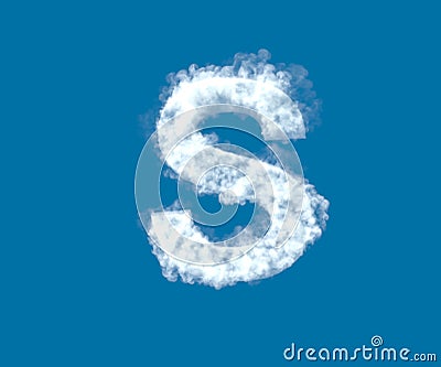 Cloud creative font, white cloudy letter S isolated on the blue sky background - 3D illustration of symbols Cartoon Illustration