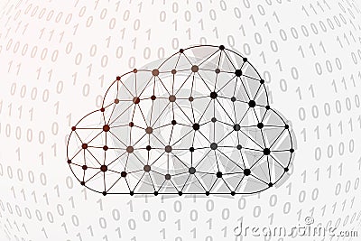 Cloud 3d low poly symbol with binary code background. Download design vector illustration. Big data polygonal symbol Vector Illustration