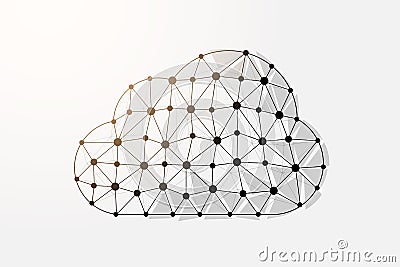 Cloud 3d low poly symbol with connected dots. Internet technology, database, download design vector illustration. Big Vector Illustration