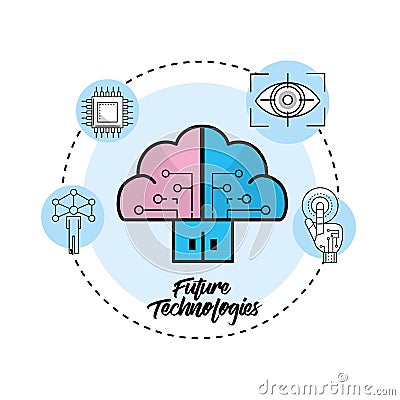 Cloud data service with circuits icon Vector Illustration