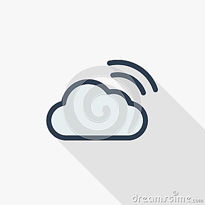 Cloud database, computer technology thin line flat icon. Linear vector symbol colorful long shadow design. Vector Illustration