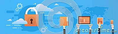 Cloud Database Device Data Privacy Protection Lock System Vector Illustration