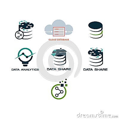 Cloud database logo icon set vector image design on white background Vector Illustration