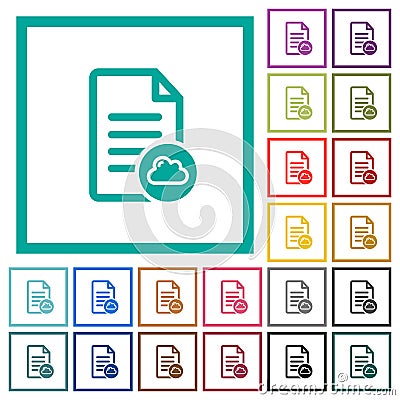 Cloud document flat color icons with quadrant frames Stock Photo