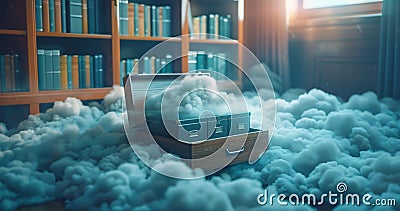 Cloud document storage data base with an open drawer box. Concept of storing document information in online storage Stock Photo