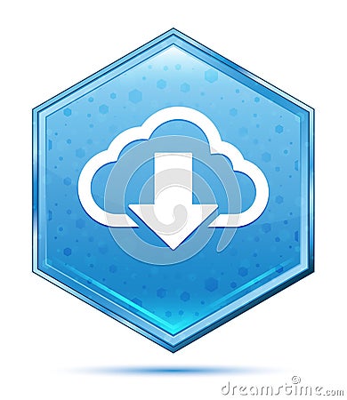 Cloud download icon crystal blue hexagon button Stock Photo