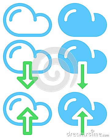 Cloud download and upload simple line and full icons, outline and solid vector signs, linear and filled pictograms. Vector Illustration