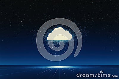 Cloud and Edge Computing with Cybersecurity: Large cloud icon above central white cloud against polygon connection code Stock Photo