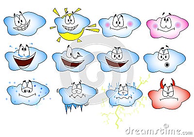 Cloud emotions.The mood of the clouds is different. Vector Illustration