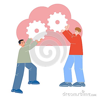 Cloud engineer expert setup dev ops maintenance web server environment team collaboration online Vector Illustration