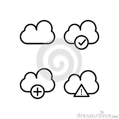 cloud, exclamatory, check, plus sign icons. Element of outline button icons. Thin line icon for website design and development, Stock Photo