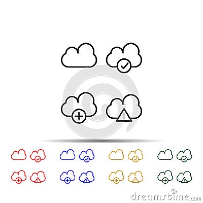 cloud, exclamatory, check, plus sign multi color style icon. Simple thin line, outline vector of web icons for ui and ux, website Stock Photo