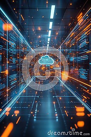 Cloud file integration, A captivating hologram of file integration through a cloud network, featuring dynamic data Stock Photo