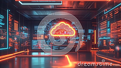Cloud file integration, A captivating hologram of file integration through a cloud network, featuring dynamic data Stock Photo